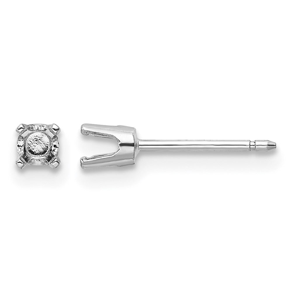 14k White Gold 3mm Round Stud Earring Mounting w/backs