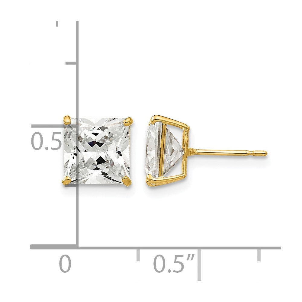 14k 7mm Square CZ Post Earrings