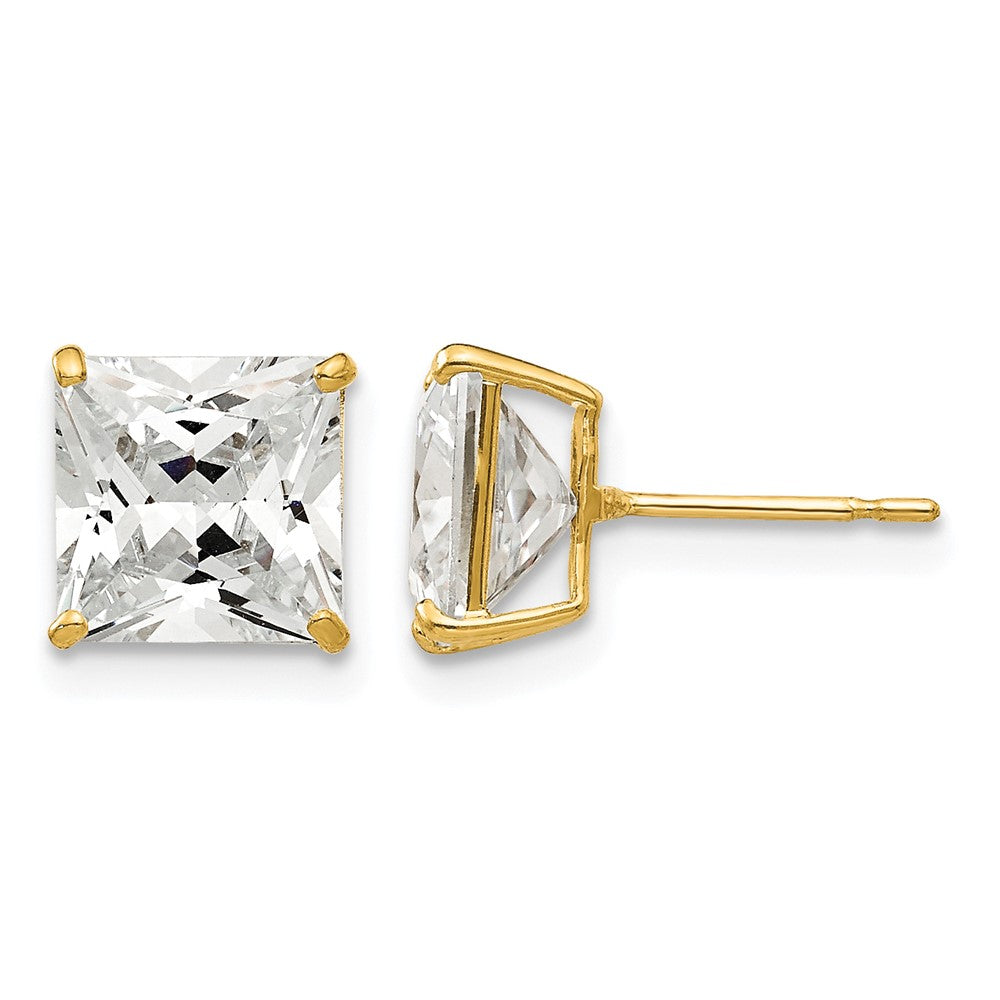 14k 7mm Square CZ Post Earrings