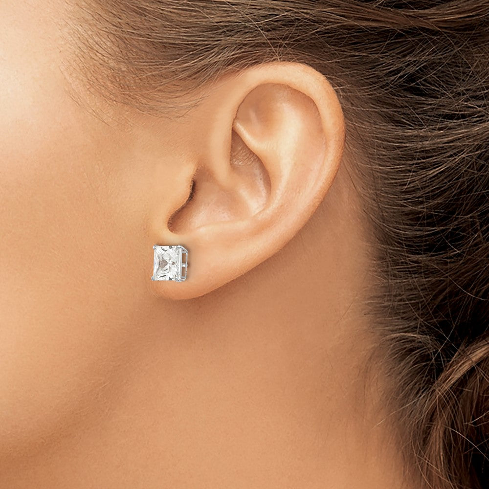 14k White Gold 7mm Square CZ Post Earrings