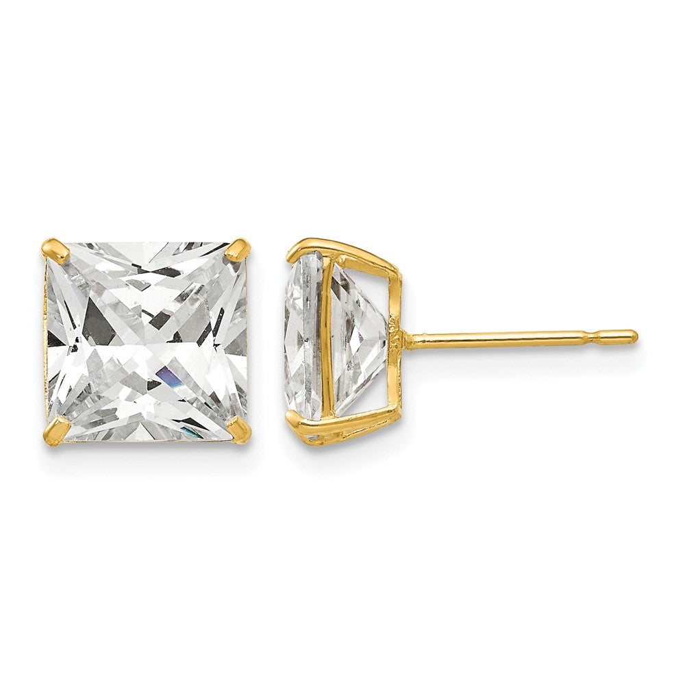 14k 8mm Square CZ Post Earrings