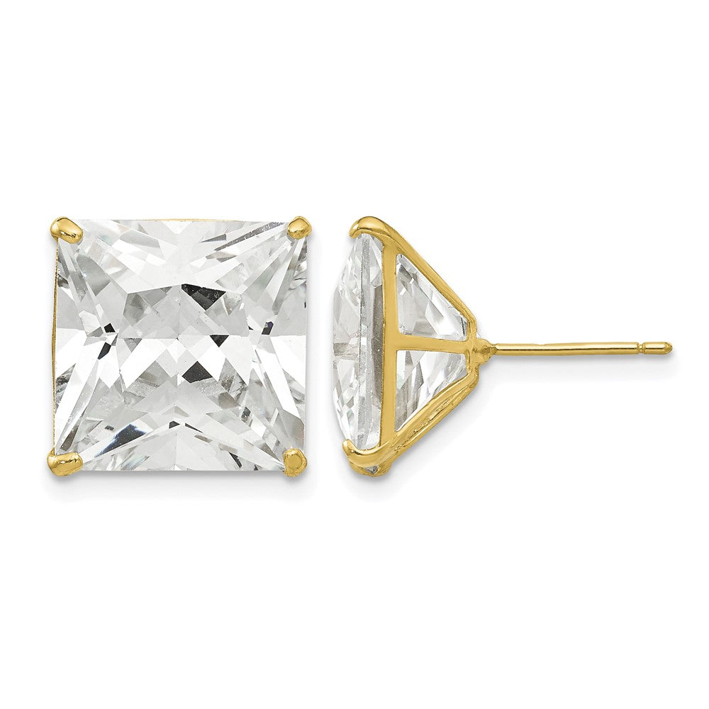 14k 12mm Square CZ Post Earrings