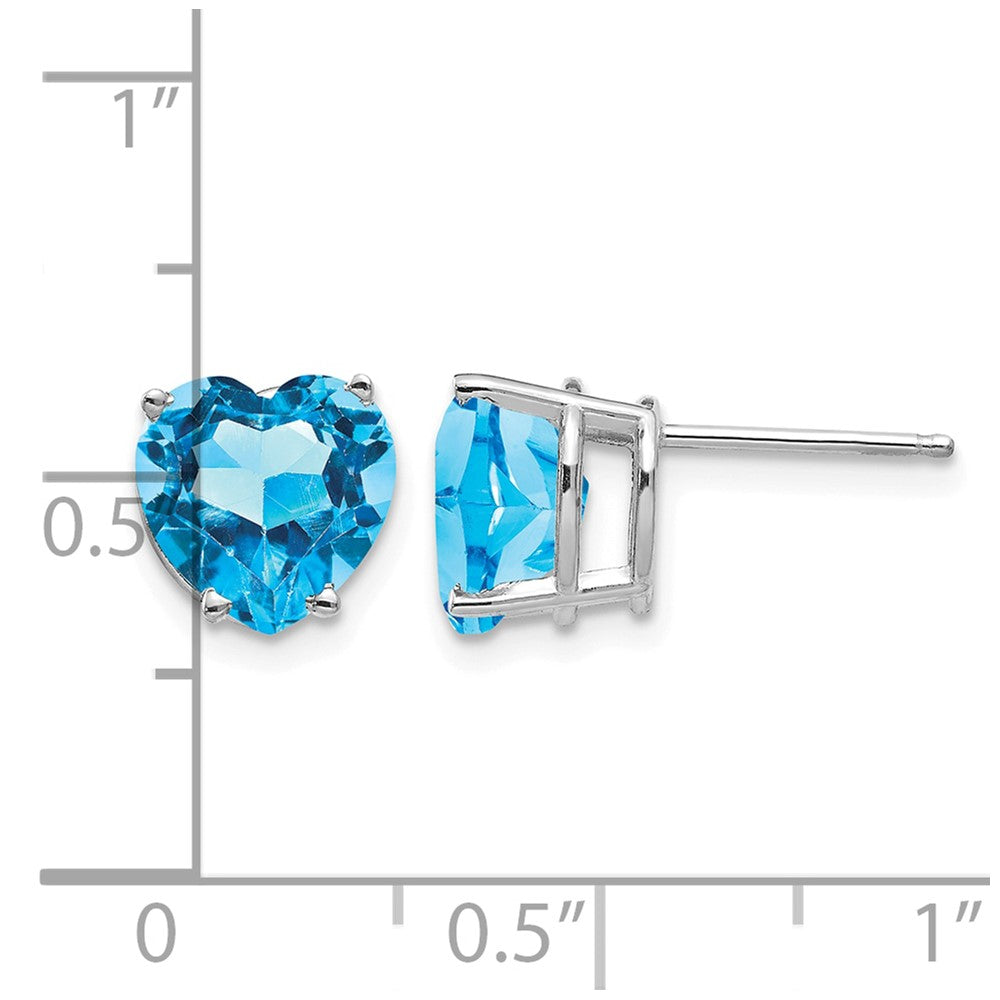 14k White Gold 8mm Blue Topaz Heart Post Earrings