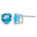 14k White Gold 8mm Blue Topaz Heart Post Earrings
