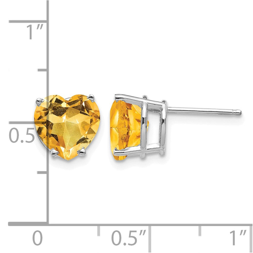14k White Gold 8mm Heart Citrine Earrings