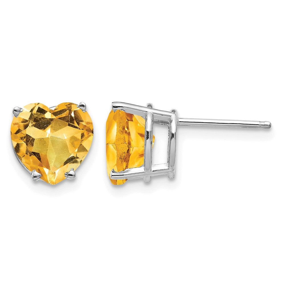 14k White Gold 8mm Heart Citrine Earrings