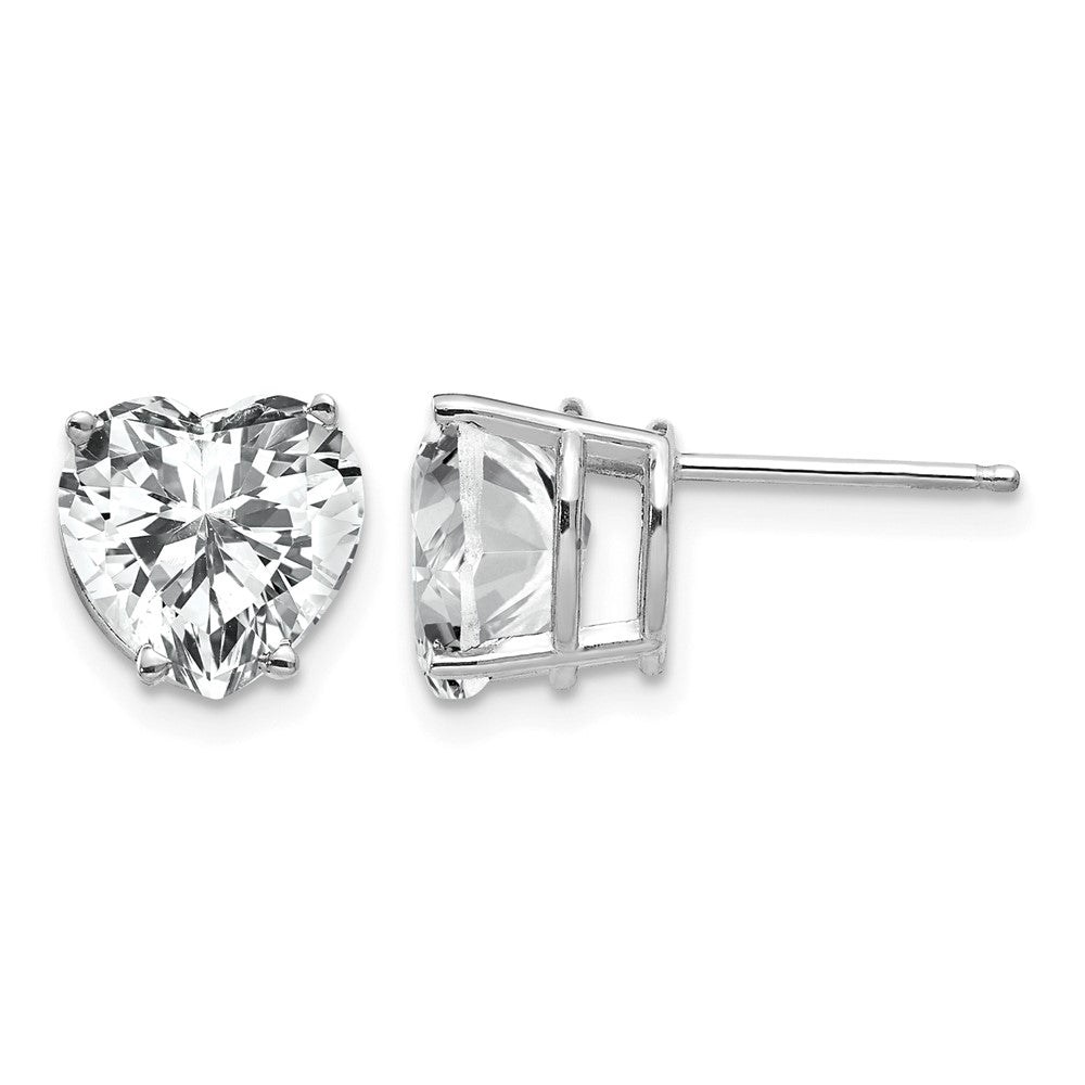 14k White Gold 8mm Cubic Zirconia Heart Stud Earrings