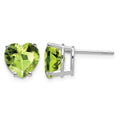 14k White Gold 8mm Heart Peridot earring