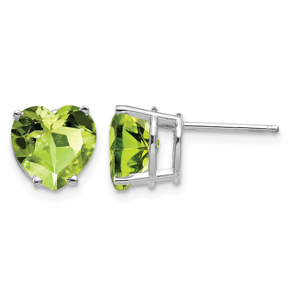 14k White Gold 8mm Heart Peridot earring