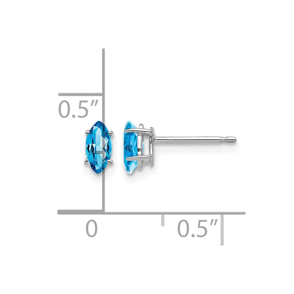 14k White Gold 6x3mm Marquise Blue Topaz earring