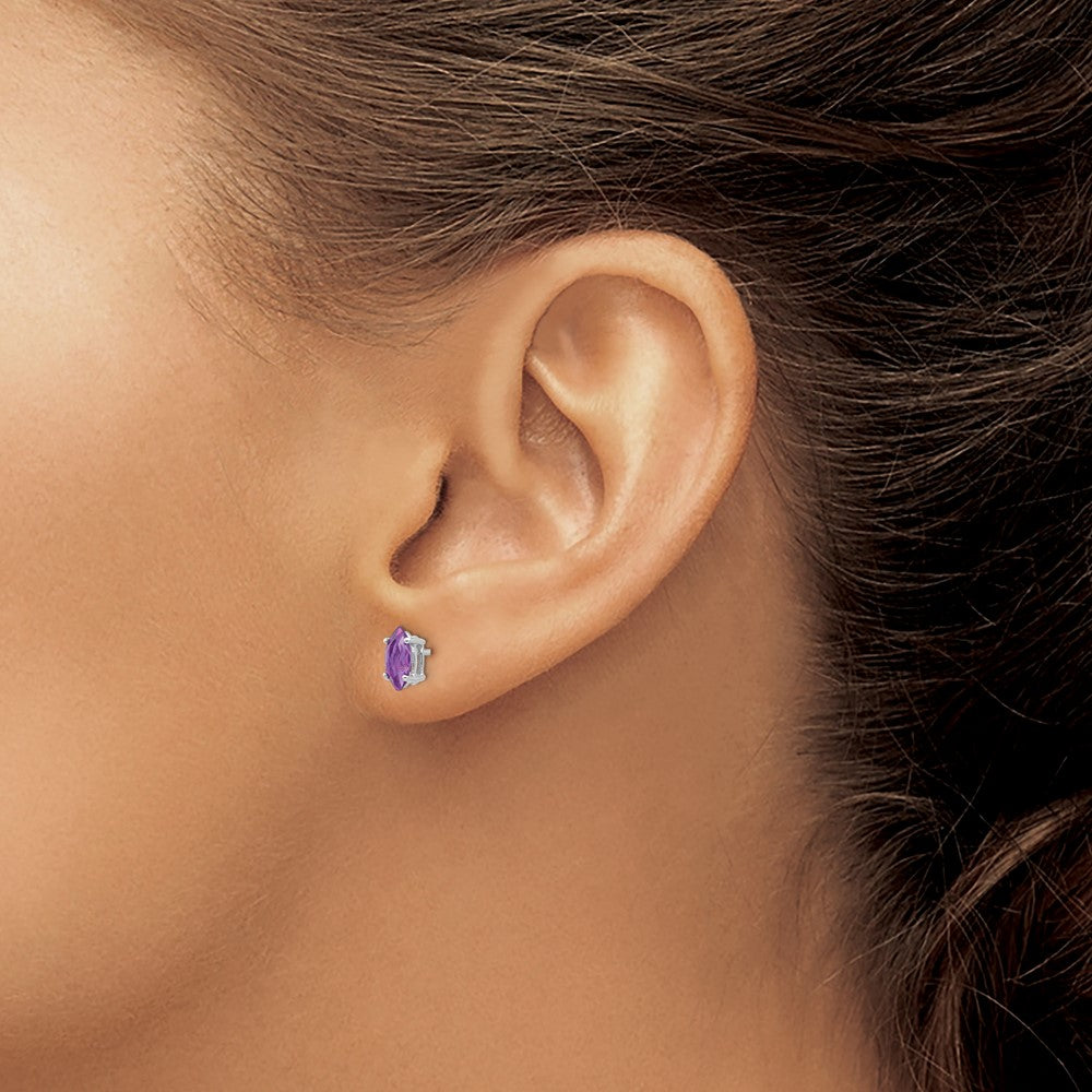 14k White Gold 7x3.5mm Marquise Amethyst earring