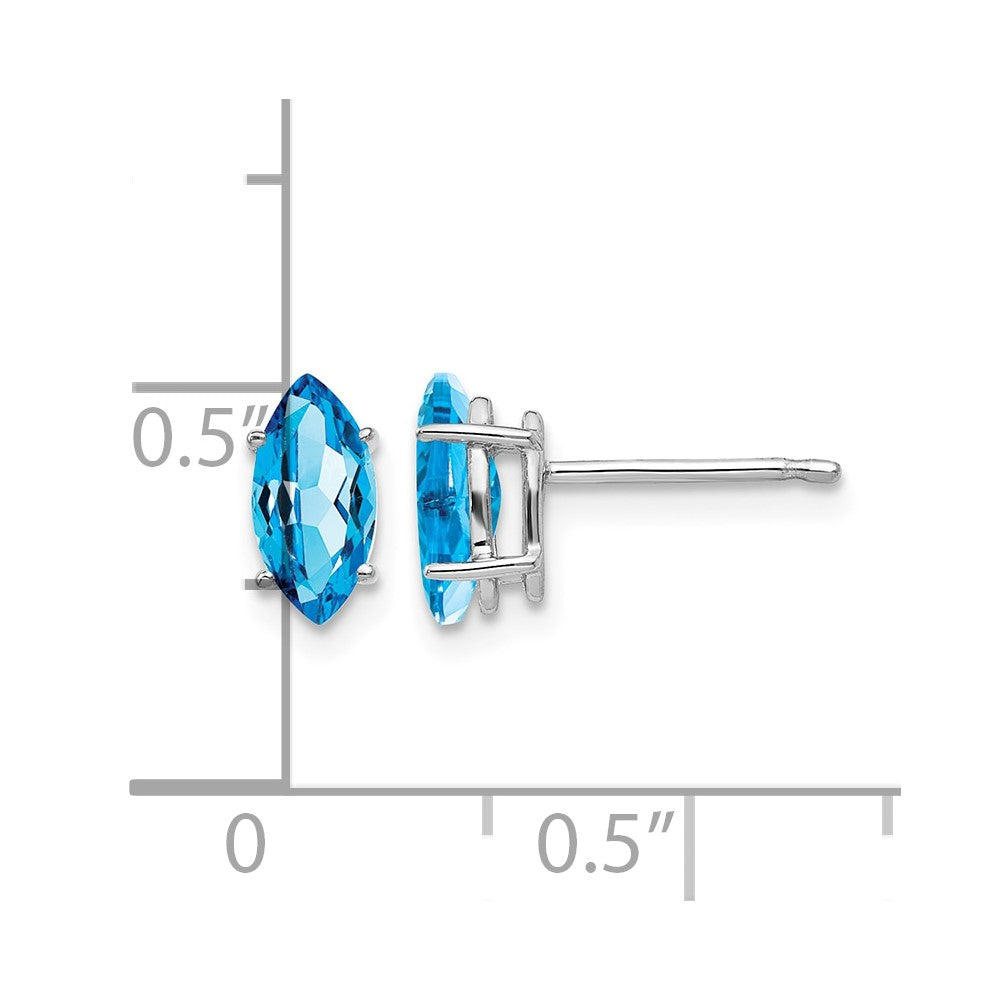 14k White Gold 8x4mm Marquise Blue Topaz earring