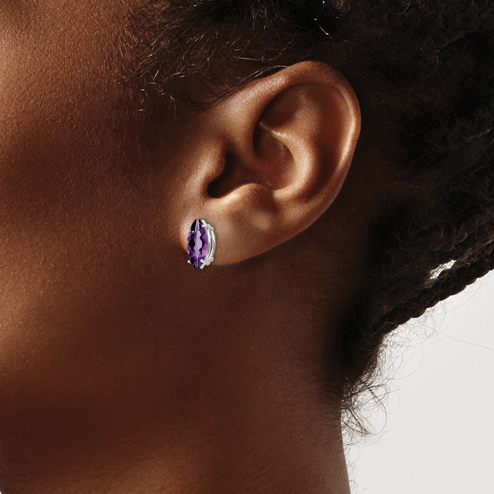 14k White Gold 10x5mm Amethyst Marquise Stud Earring
