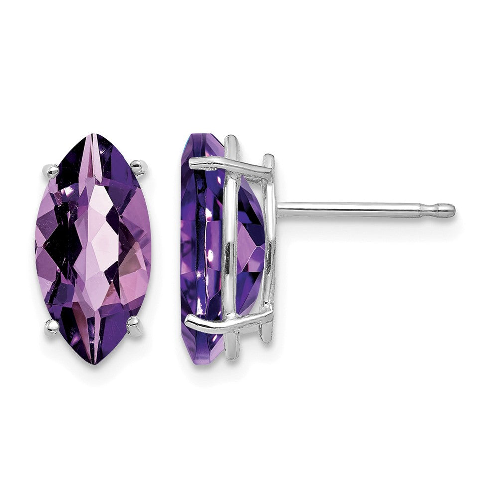 14k White Gold 10x5mm Amethyst Marquise Stud Earring