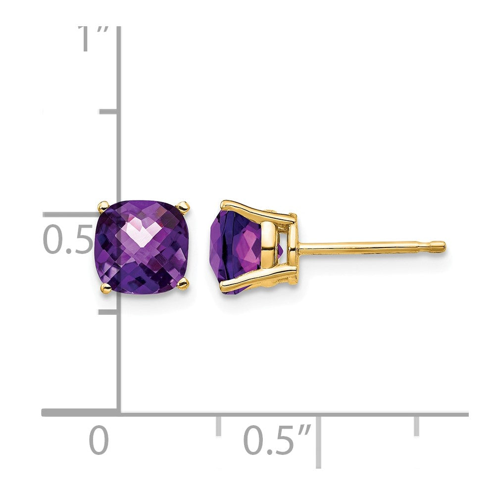 14k 6x6mm Cushion Amethyst Checker Earring