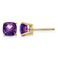 14k 6x6mm Cushion Amethyst Checker Earring