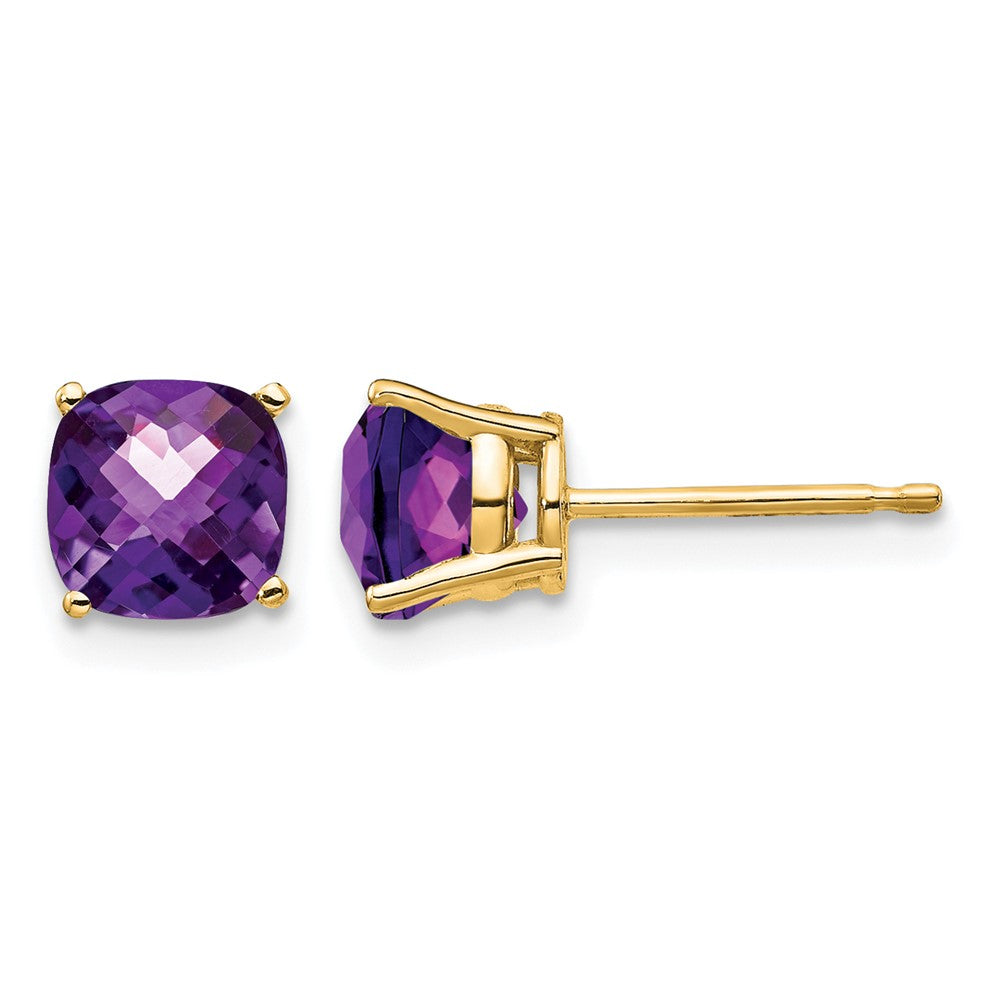 14k 6x6mm Cushion Amethyst Checker Earring