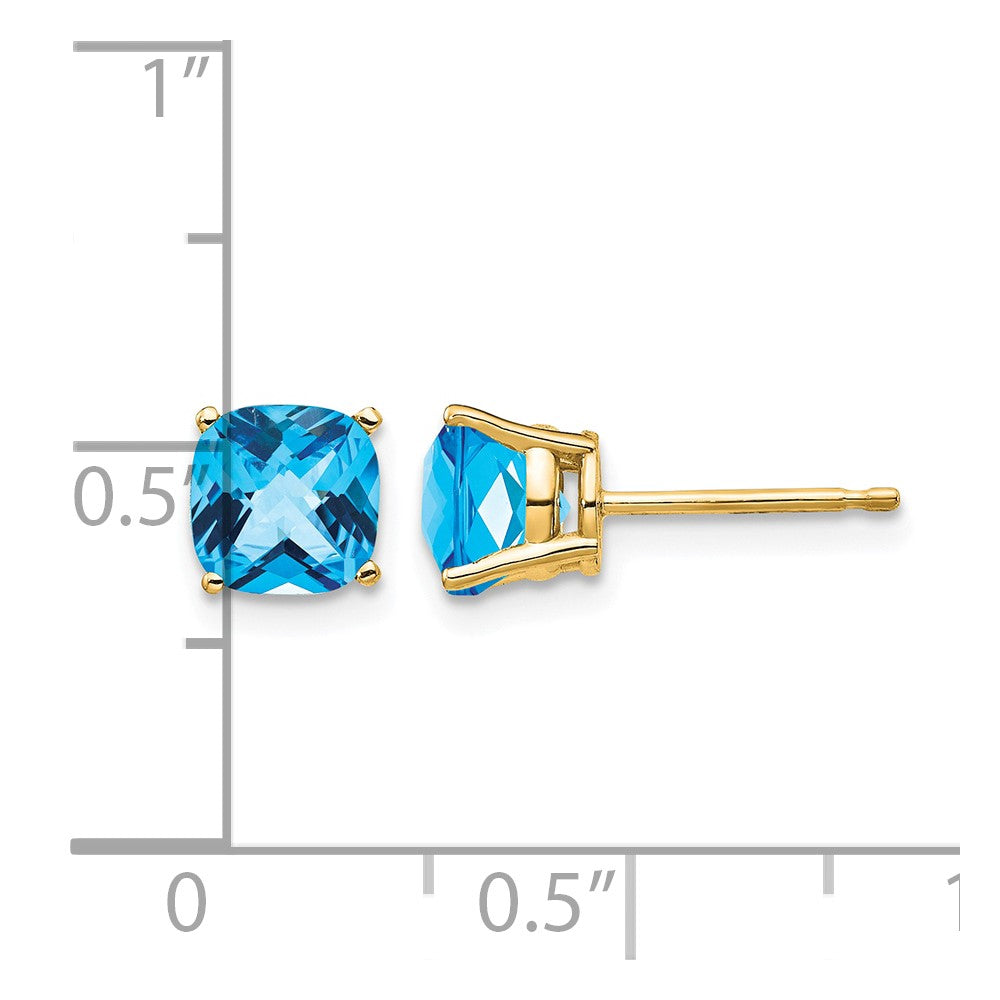 14k 6x6mm Cushion Blue Topaz Checker earring