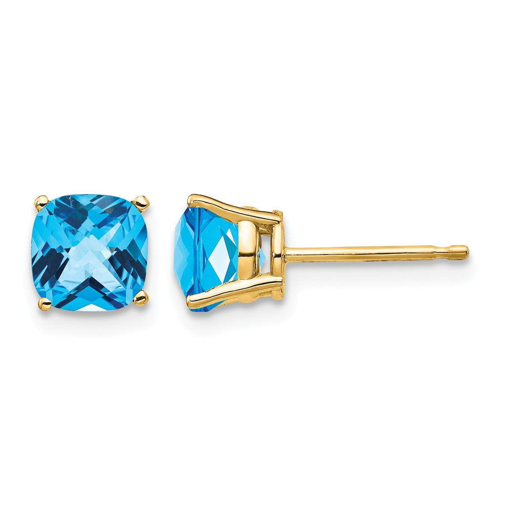 14k 6x6mm Cushion Blue Topaz Checker earring