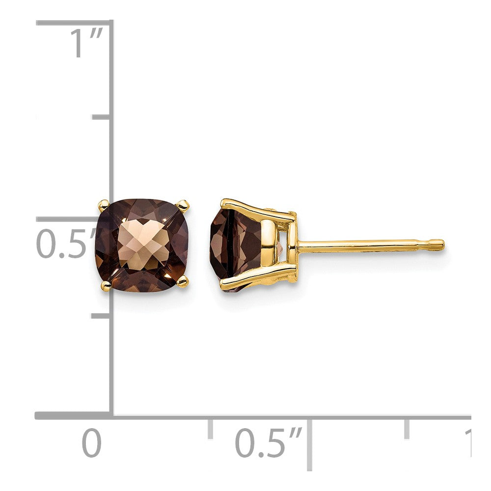 14k 6mm Cushion Checker-Cut Smoky Quartz Earring