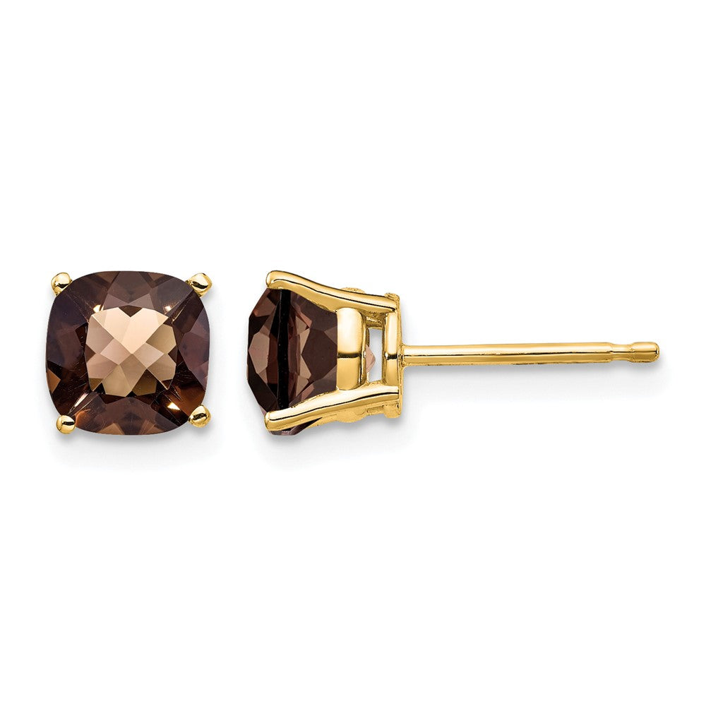 14k 6mm Cushion Checker-Cut Smoky Quartz Earring