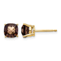 14k 6mm Cushion Checker-Cut Smoky Quartz Earring