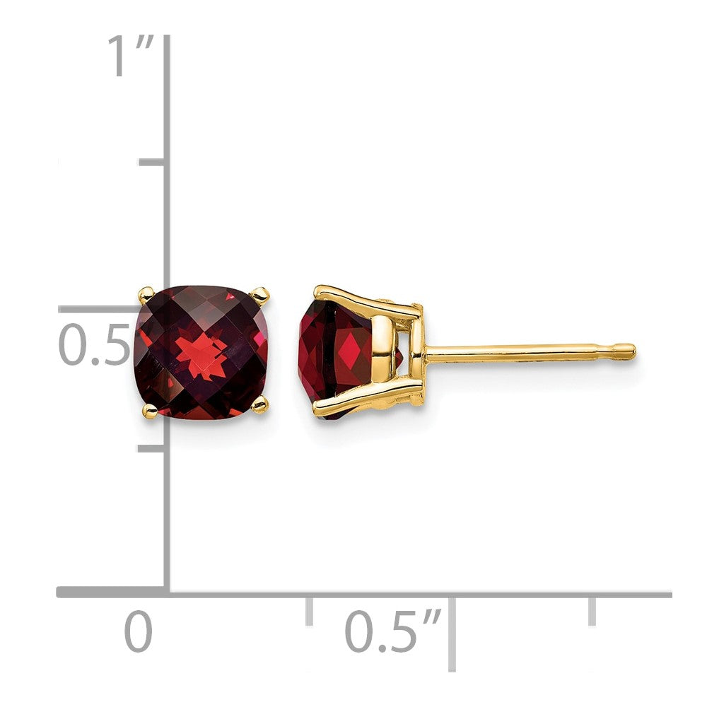 14k 6x6mm Cushion Garnet Checker Earring