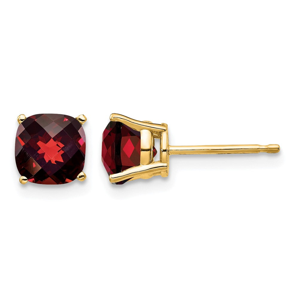 14k 6x6mm Cushion Garnet Checker Earring