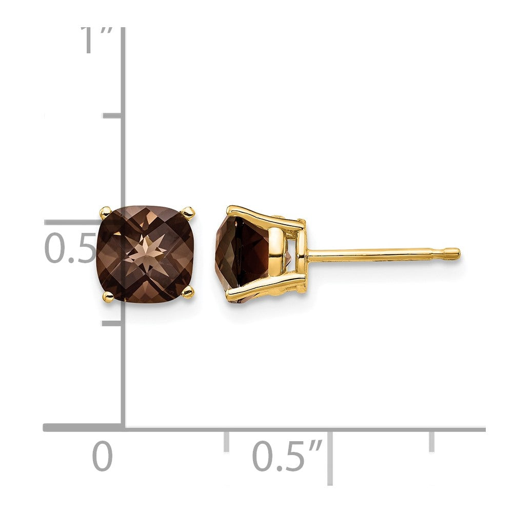 14k 6mm Cushion Smoky Quartz Earring