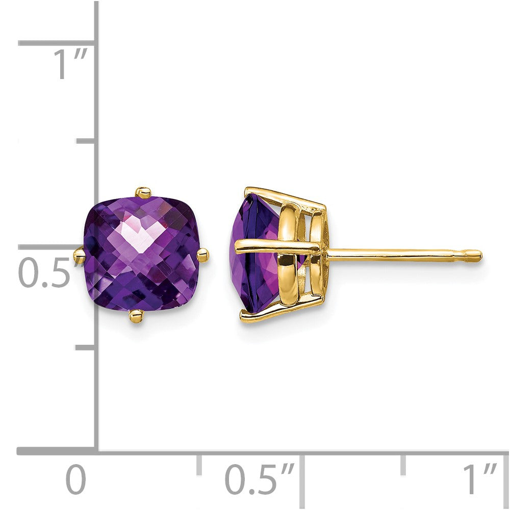 14k 7x7mm Cushion Amethyst Checker Earring