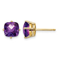 14k 7x7mm Cushion Amethyst Checker Earring