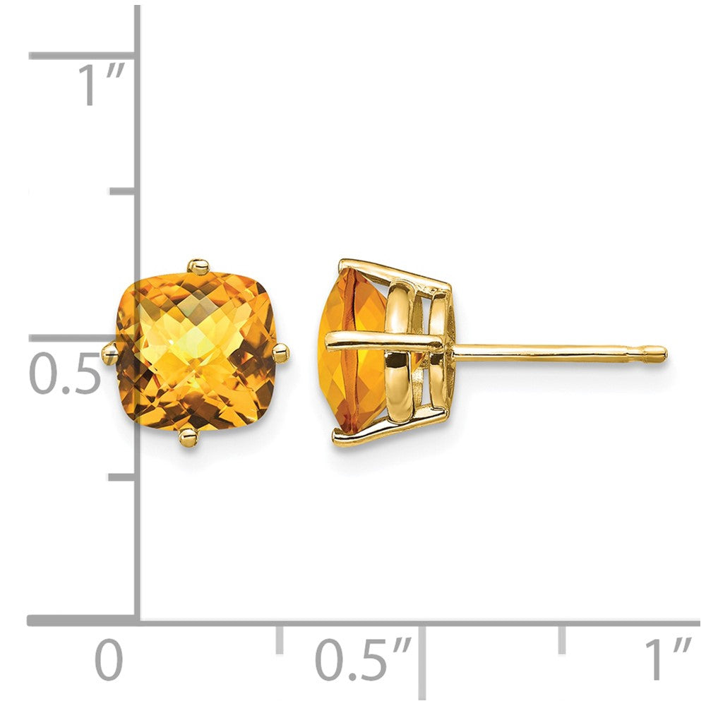 14k 7x7mm Cushion Citrine Checker Earring