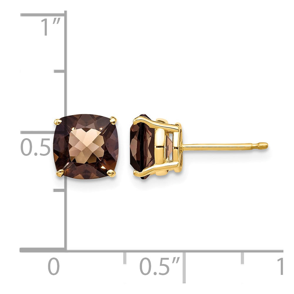 14k 7mm Cushion Checker-Cut Smoky Quartz Earring