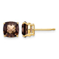 14k 7mm Cushion Checker-Cut Smoky Quartz Earring