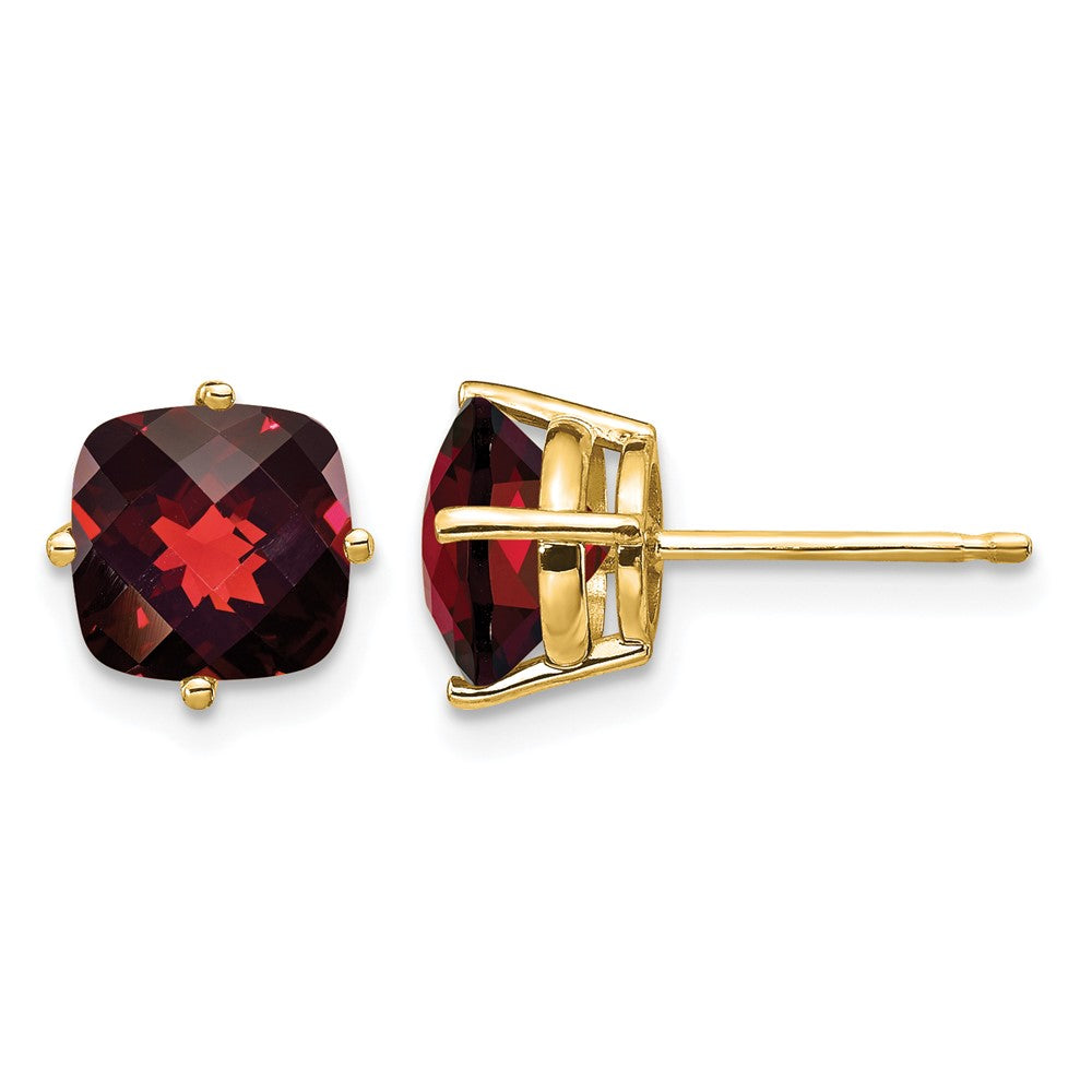14k 7x7mm Cushion Garnet Checker Earring