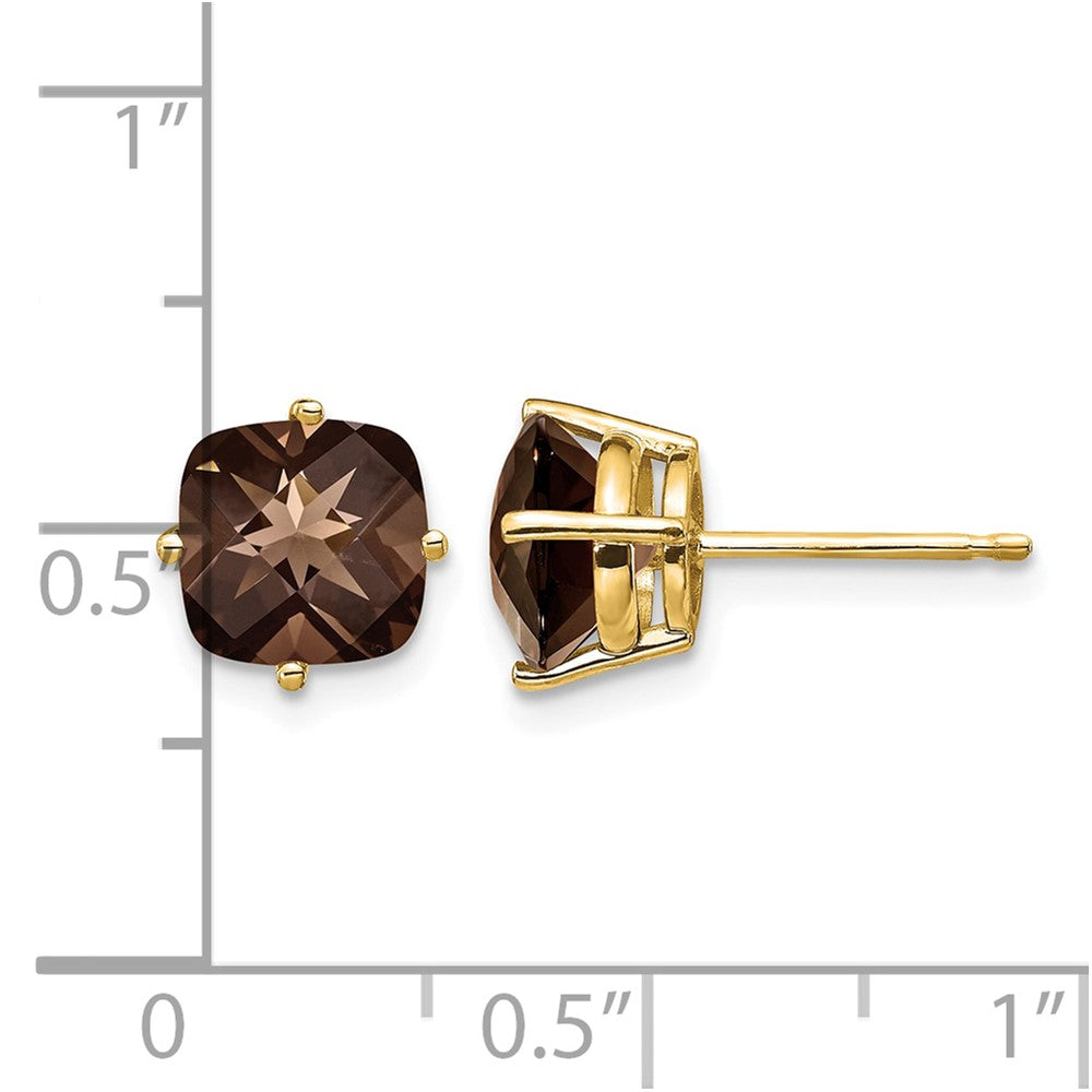 14k 7mm Cushion Smoky Quartz Earring