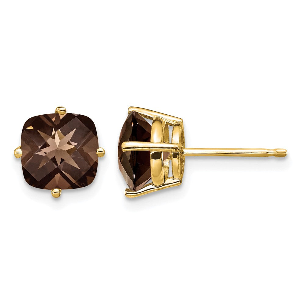 14k 7mm Cushion Smoky Quartz Earring