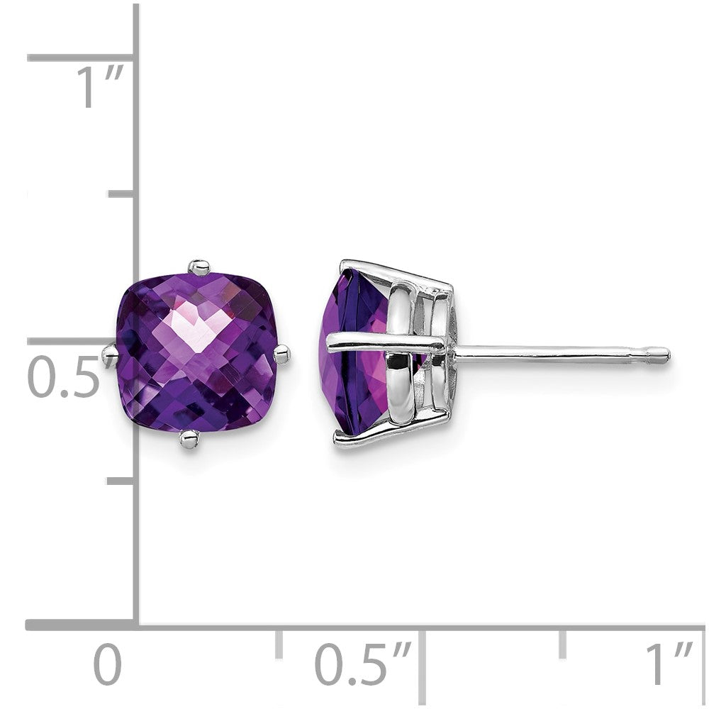 14k White Gold 7x7mm Cushion Amethyst Checker Earring