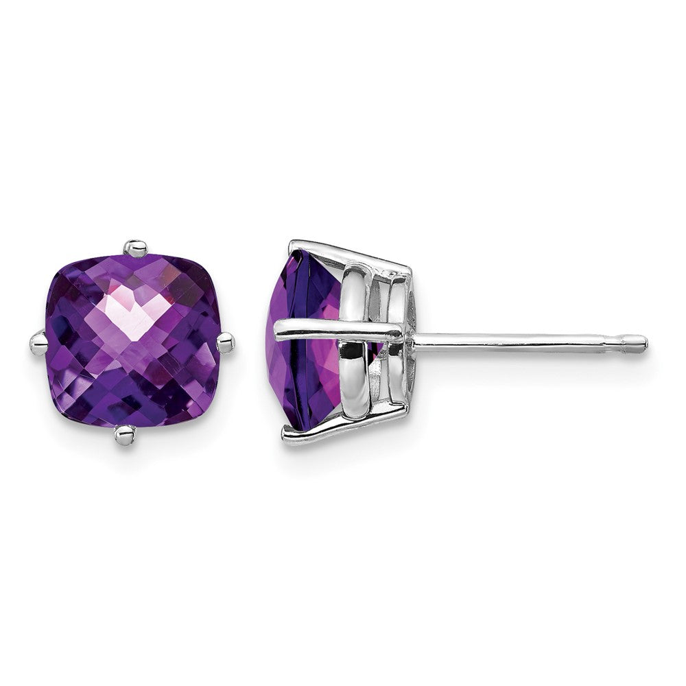 14k White Gold 7x7mm Cushion Amethyst Checker Earring