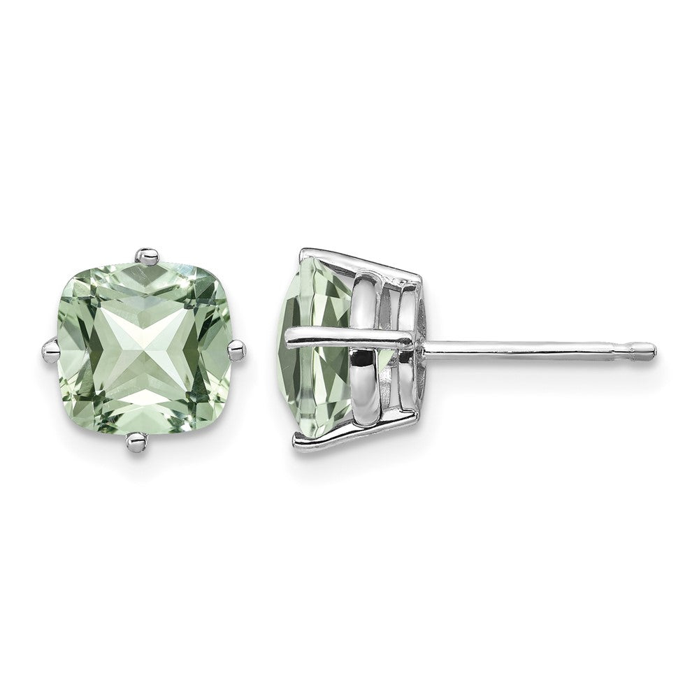 14kw 7mm Cushion Green Quartz Earring