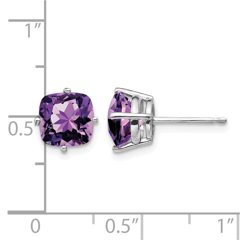14k White Gold 7x7mm Cushion Amethyst earring