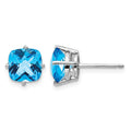 14k White Gold 7x7mm Cushion Blue Topaz Checker Earring