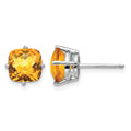 14k White Gold 7x7mm Cushion Citrine Checker Earring