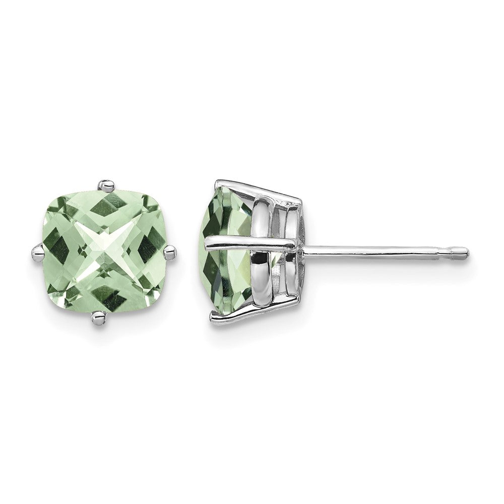14kw 7mm Cushion Checker-Cut Green Quartz Earring
