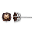 14kw 7mm Cushion Checker-Cut Smoky Quartz Earring