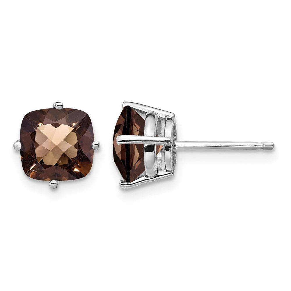 14kw 7mm Cushion Checker-Cut Smoky Quartz Earring