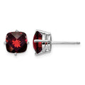 14k White Gold 7x7mm Cushion Garnet Checker Earring