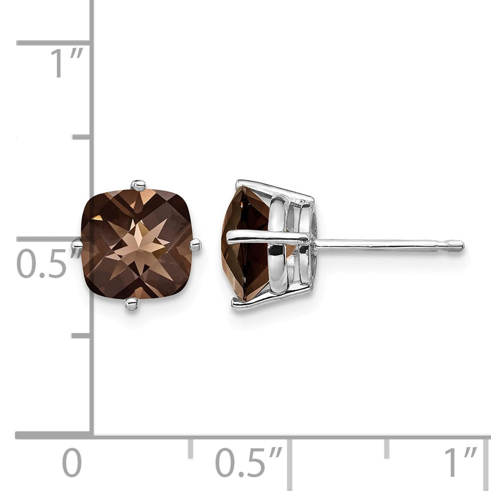 14kw 7mm Cushion Smoky Quartz Earring