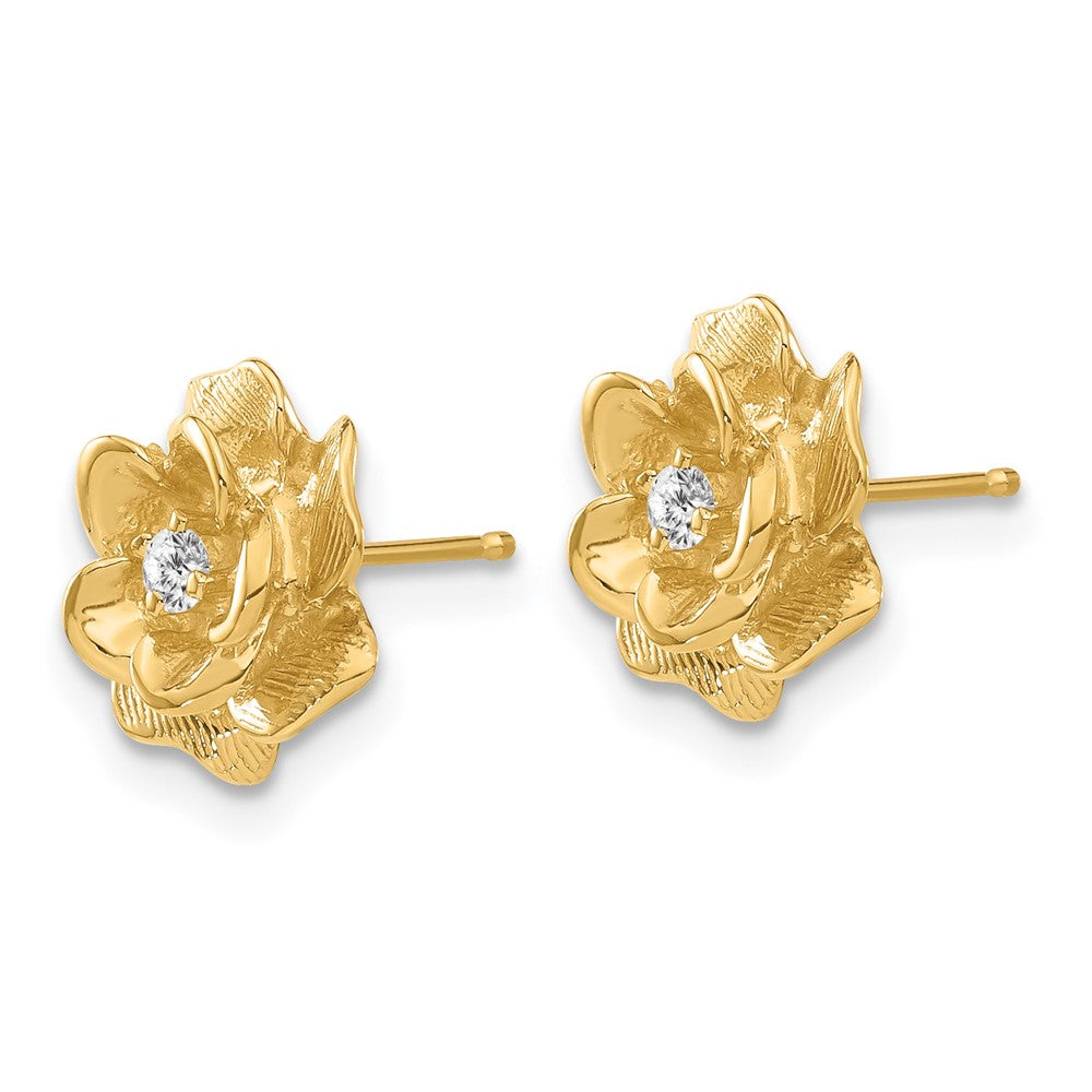 14k Gold AA Diamond Flower Post Earrings