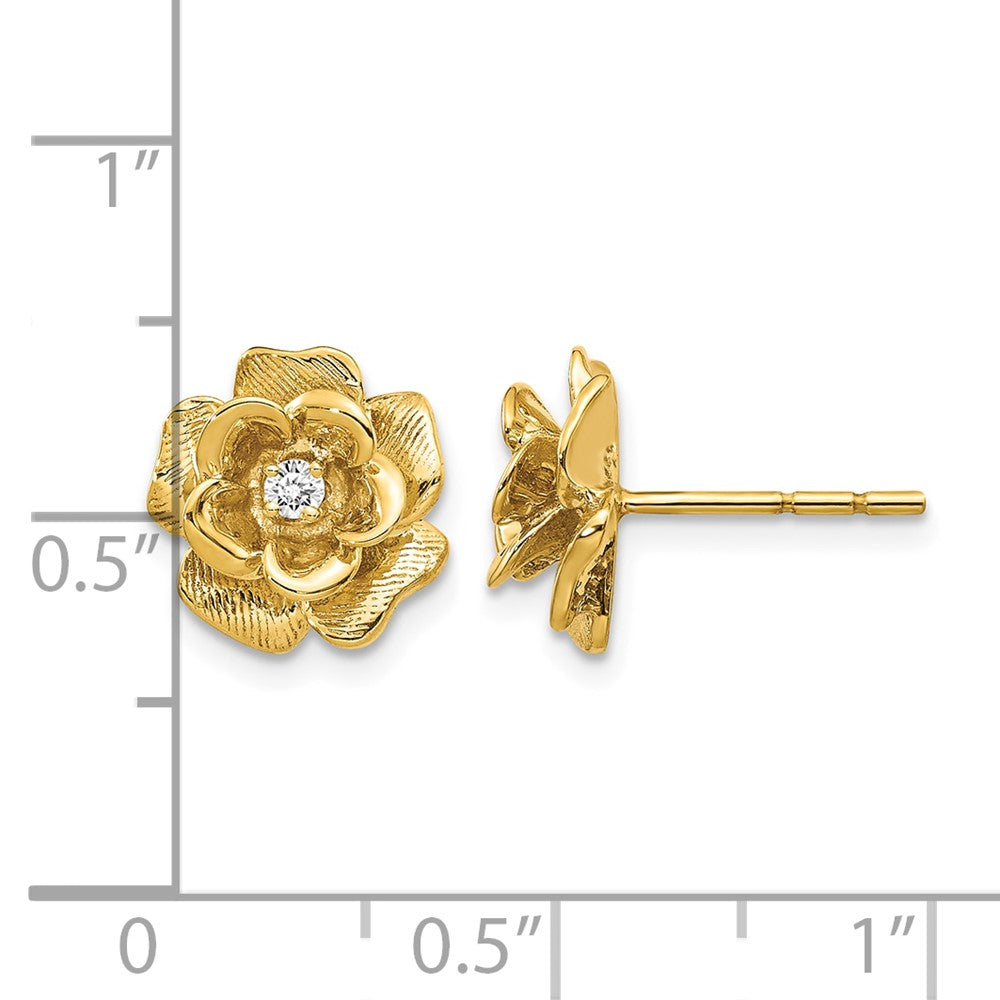 14k Gold AA Diamond Flower Post Earrings